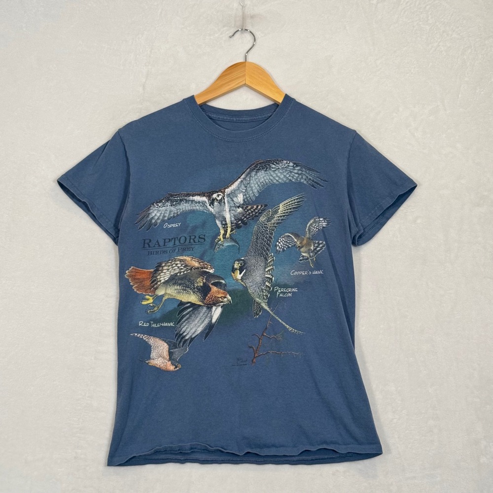 Wild Cotton Blue Raptors Birds of Prey Graphic T-Shirt Small